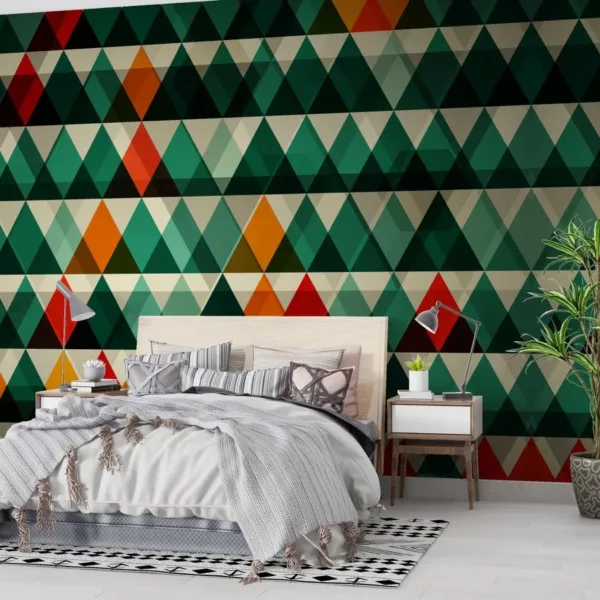 Geometric Wallpaper - Modern & Bold Wall Mural - Green, Orange & Red - Tropical & Urban Theme - Home Office Decor - Durable & Easy to Clean Geometric Wallpaper - Modern & Bold Wall Mural - Green, Orange & Red - Tropical & Urban Theme - Home Office Decor - Durable & Easy to Clean