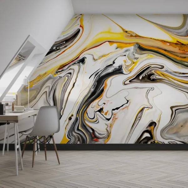 Golden Yellow Art Wallpaper - Marble Wall Mural With Gold Veining - Luxury Home Decor - White &Amp; Black - Living Room &Amp; Bedroom - Art Deco Style Golden Yellow Art Wallpaper - Marble Wall Mural with Gold Veining - Luxury Home Decor - White & Black - Living Room & Bedroom - Art Deco Style