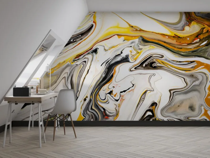 Golden Yellow Art Wallpaper - Marble Wall Mural With Gold Veining - Luxury Home Decor - White &Amp;Amp; Black - Living Room &Amp;Amp; Bedroom - Art Deco Style Golden Yellow Art Wallpaper - Marble Wall Mural with Gold Veining - Luxury Home Decor - White & Black - Living Room & Bedroom - Art Deco Style
