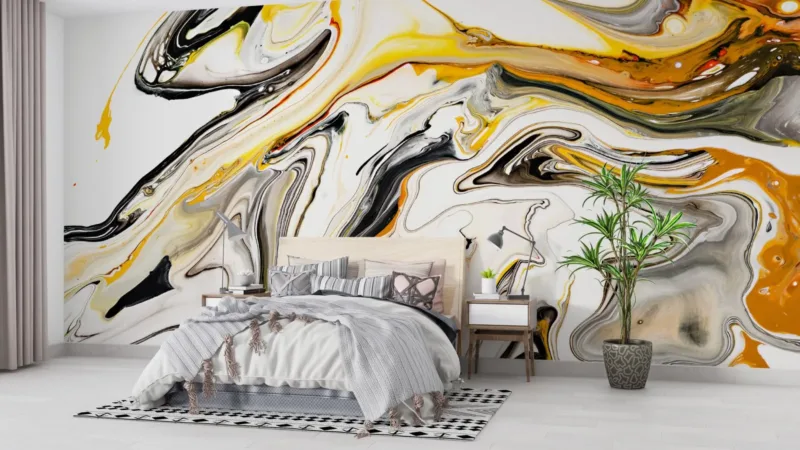 Golden Yellow Art Wallpaper - Marble Wall Mural With Gold Veining - Luxury Home Decor - White &Amp; Black - Living Room &Amp; Bedroom - Art Deco Style Golden Yellow Art Wallpaper - Marble Wall Mural with Gold Veining - Luxury Home Decor - White & Black - Living Room & Bedroom - Art Deco Style
