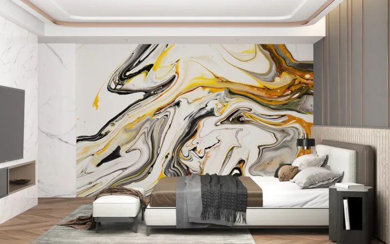 Golden Yellow Art Wallpaper - Marble Wall Mural With Gold Veining - Luxury Home Decor - White &Amp; Black - Living Room &Amp; Bedroom - Art Deco Style Golden Yellow Art Wallpaper - Marble Wall Mural with Gold Veining - Luxury Home Decor - White & Black - Living Room & Bedroom - Art Deco Style