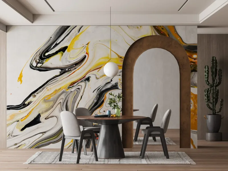 Golden Yellow Art Wallpaper - Marble Wall Mural With Gold Veining - Luxury Home Decor - White &Amp; Black - Living Room &Amp; Bedroom - Art Deco Style Golden Yellow Art Wallpaper - Marble Wall Mural with Gold Veining - Luxury Home Decor - White & Black - Living Room & Bedroom - Art Deco Style