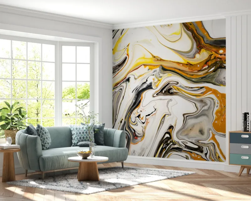 Golden Yellow Art Wallpaper - Marble Wall Mural With Gold Veining - Luxury Home Decor - White &Amp; Black - Living Room &Amp; Bedroom - Art Deco Style Golden Yellow Art Wallpaper - Marble Wall Mural with Gold Veining - Luxury Home Decor - White & Black - Living Room & Bedroom - Art Deco Style