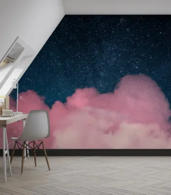 Dreamy Nebula Wallpaper - Pink Clouds & Starry Night Sky Wall Mural - 3D Effect Wall Art - Calming Mural - Bedroom & Kids Room Decor
