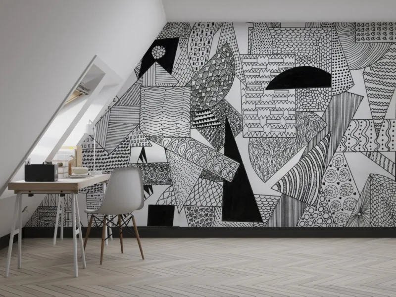 Hand-Drawn Doodle Wallpaper - Black &Amp;Amp; White Wall Mural - Whimsical &Amp;Amp; Versatile Mural - Living Room, Bedroom &Amp;Amp; Kids Room Decor Hand-Drawn Doodle Wallpaper - Black & White Wall Mural - Whimsical & Versatile Mural - Living Room, Bedroom & Kids Room Decor