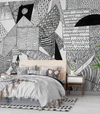 Hand-Drawn Doodle Wallpaper - Black &Amp; White Wall Mural - Whimsical &Amp; Versatile Mural - Living Room, Bedroom &Amp; Kids Room Decor Hand-Drawn Doodle Wallpaper - Black & White Wall Mural - Whimsical & Versatile Mural - Living Room, Bedroom & Kids Room Decor