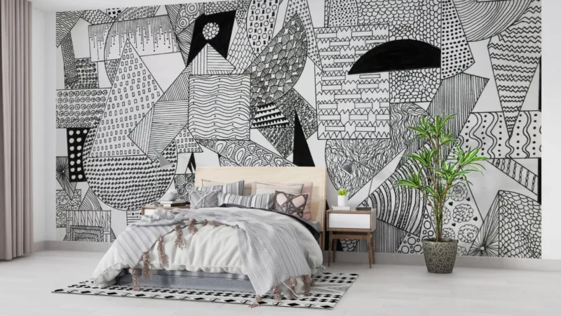 Hand-Drawn Doodle Wallpaper - Black &Amp; White Wall Mural - Whimsical &Amp; Versatile Mural - Living Room, Bedroom &Amp; Kids Room Decor Hand-Drawn Doodle Wallpaper - Black & White Wall Mural - Whimsical & Versatile Mural - Living Room, Bedroom & Kids Room Decor