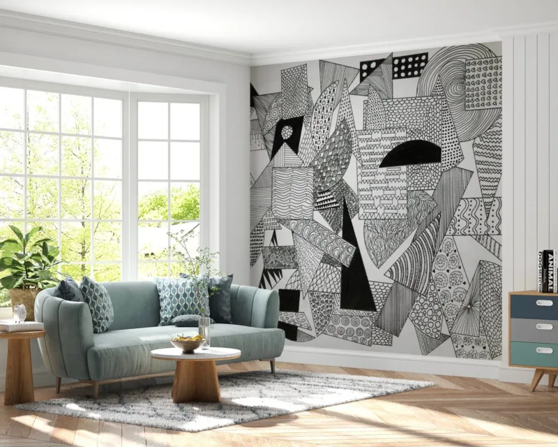 Hand-Drawn Doodle Wallpaper - Black &Amp; White Wall Mural - Whimsical &Amp; Versatile Mural - Living Room, Bedroom &Amp; Kids Room Decor Hand-Drawn Doodle Wallpaper - Black & White Wall Mural - Whimsical & Versatile Mural - Living Room, Bedroom & Kids Room Decor