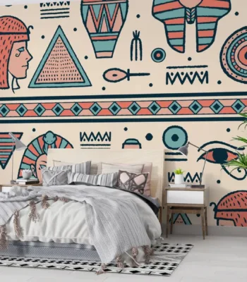 Egyptian Hieroglyphics Wallpaper - Ancient Egypt Wall Mural - Beige &Amp; Blue Colors - Historical &Amp; Educational Mural - Living Room &Amp; Bedroom Decor Egyptian Hieroglyphics Wallpaper - Ancient Egypt Wall Mural - Beige & Blue Colors - Historical & Educational Mural - Living Room & Bedroom Decor