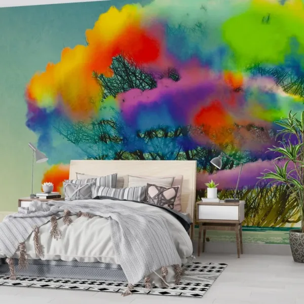 Watercolor Tree Mural Wallpaper - Vibrant & Artistic Wall Art - Blue, Green & Orange Colors - Nature Theme - Living Room & Bedroom Decor Watercolor Tree Mural Wallpaper - Vibrant & Artistic Wall Art - Blue, Green & Orange Colors - Nature Theme - Living Room & Bedroom Decor