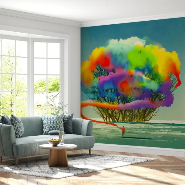 Watercolor Tree Mural Wallpaper - Vibrant & Artistic Wall Art - Blue, Green & Orange Colors - Nature Theme - Living Room & Bedroom Decor Watercolor Tree Mural Wallpaper - Vibrant & Artistic Wall Art - Blue, Green & Orange Colors - Nature Theme - Living Room & Bedroom Decor