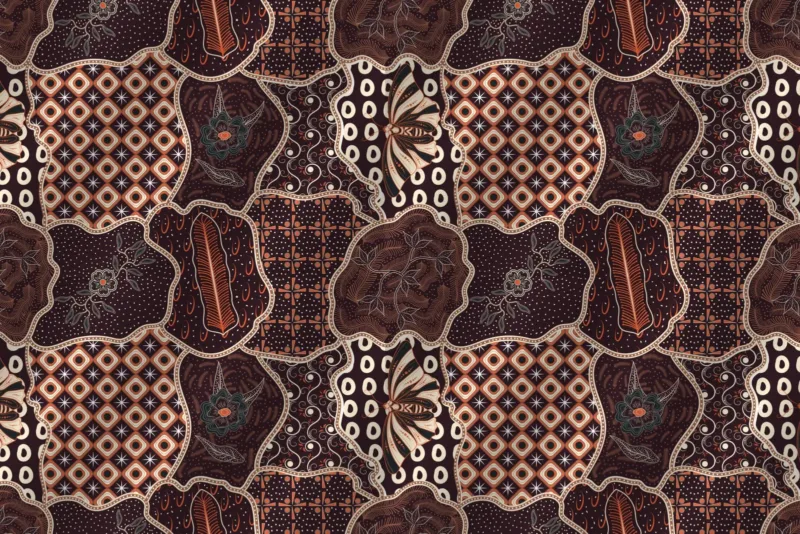 Batik Office Wallpaper - Geometric Wall Mural - Brown, Orange & White Colors - 3D Effect Wall Art - Home Office Decor - Contemporary Mural