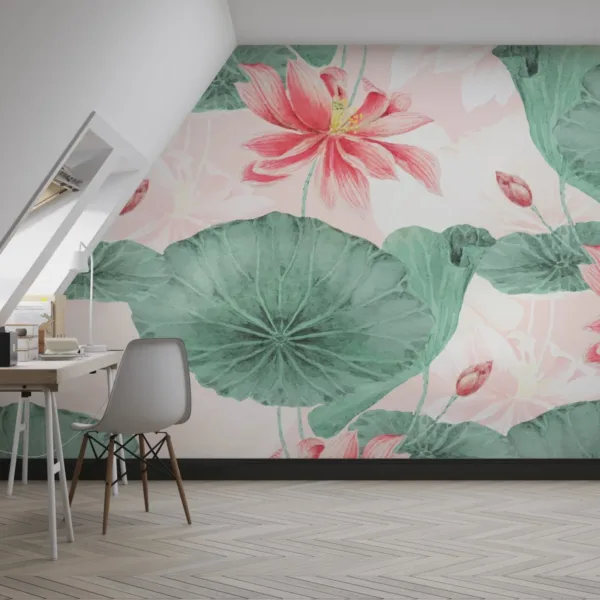 Watercolor Floral Wallpaper - Pink & Green Wall Mural - Nature Theme - Home Decor - Living Room, Bedroom & Kids Room Decor - Art & Mural Watercolor Floral Wallpaper - Pink & Green Wall Mural - Nature Theme - Home Decor - Living Room, Bedroom & Kids Room Decor - Art & Mural