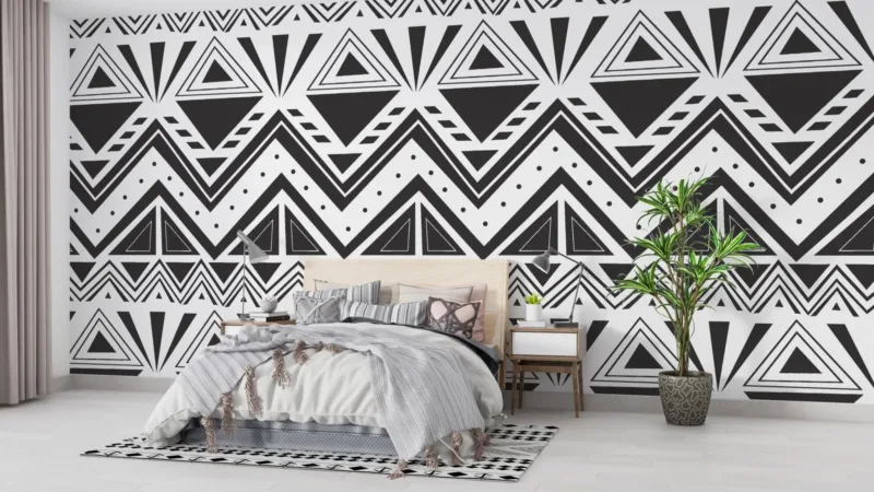 Geometric Wallpaper - Black & White Wall Mural - Bold & Eye-Catching Mural - Modern & Minimalist Decor - Living Room & Bedroom Decor