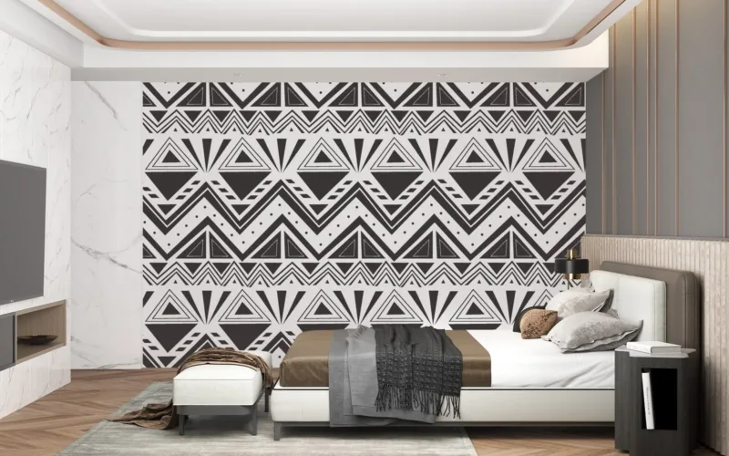 Geometric Wallpaper - Black & White Wall Mural - Bold & Eye-Catching Mural - Modern & Minimalist Decor - Living Room & Bedroom Decor