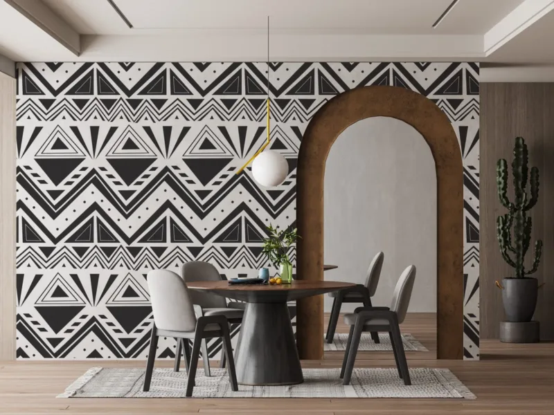 Geometric Wallpaper - Black & White Wall Mural - Bold & Eye-Catching Mural - Modern & Minimalist Decor - Living Room & Bedroom Decor