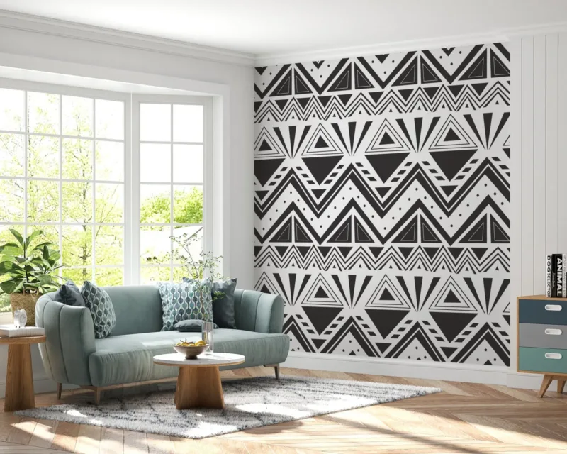 Geometric Wallpaper - Black & White Wall Mural - Bold & Eye-Catching Mural - Modern & Minimalist Decor - Living Room & Bedroom Decor