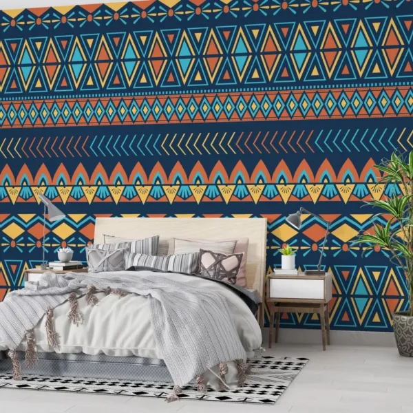 Tribal Ethnic African Geometric Wallpaper - Colorful Wall Mural - Botanical - Living Room & Bedroom Decor - Cultural Mural Tribal Ethnic African Geometric Wallpaper - Colorful Wall Mural - Botanical - Living Room & Bedroom Decor - Cultural Mural