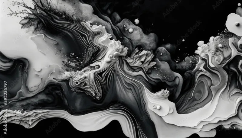 Beautiful Black and White Liquid Swirls Wallpaper – Luxurious Art Design