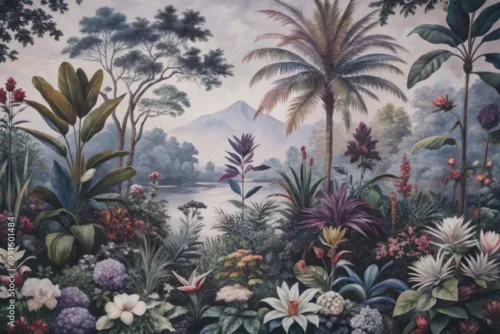 Vibrant Watercolor Jungle Landscape – Eclectic Wallpaper Design