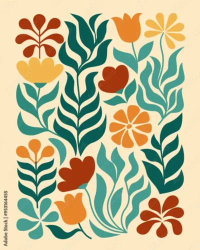 Groovy Abstract Flower Wallpaper Mural – Trendy Floral Doodle Patterns for Modern Spaces