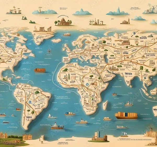 Global Map Mural Wallpaper – Handdrawn Pencil Color with Routes for Kids Room Global Map Mural Wallpaper – Handdrawn Pencil Color with Routes for Kids Room