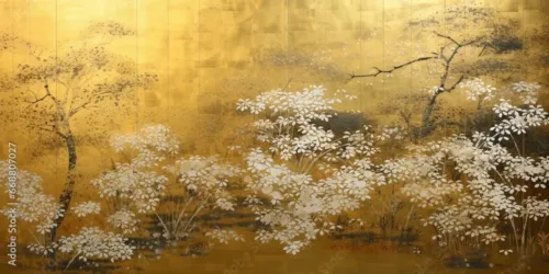 Golden Plum Blossom Wallpaper – Luxury Asian Mural Wallpaper