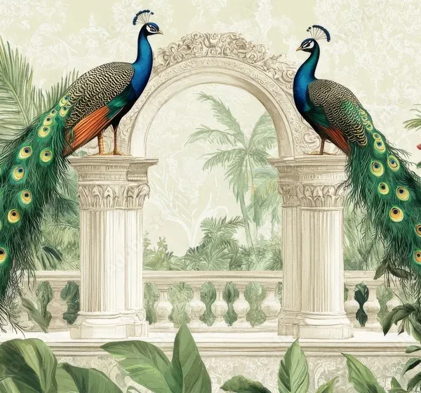 Lush Tropical Garden Mural – Ornate Architectural Arch Design Lush Tropical Garden Mural – Ornate Architectural Arch Design
