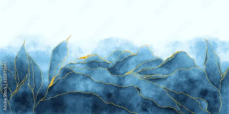 Watercolor Background Wallpaper – Elegant Luxury Design with Blue and Gold Accents