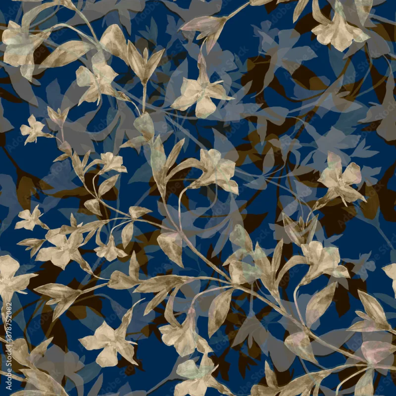 Watercolor meadow flowers on blue background. Seamless pattern for fabric.