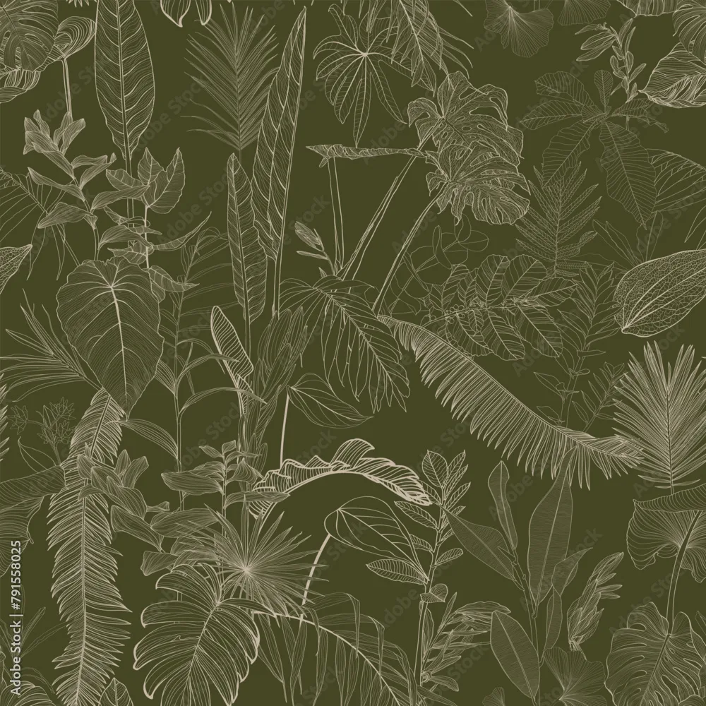 Tropical Leaf Wallpaper – Elegant Seamless Green Pattern with Hand Drawn Leaves