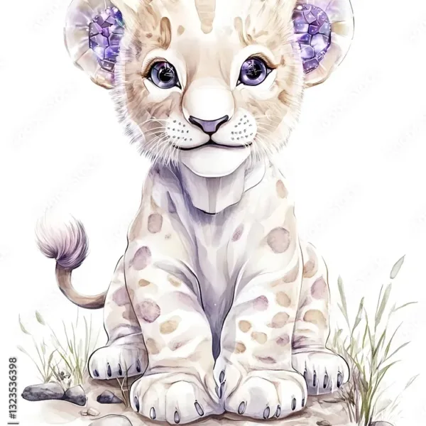 Cute Watercolor Lion Cub, Magical Ears - Watercolor illustrations Cute Watercolor Lion Cub, Magical Ears - Watercolor illustrations