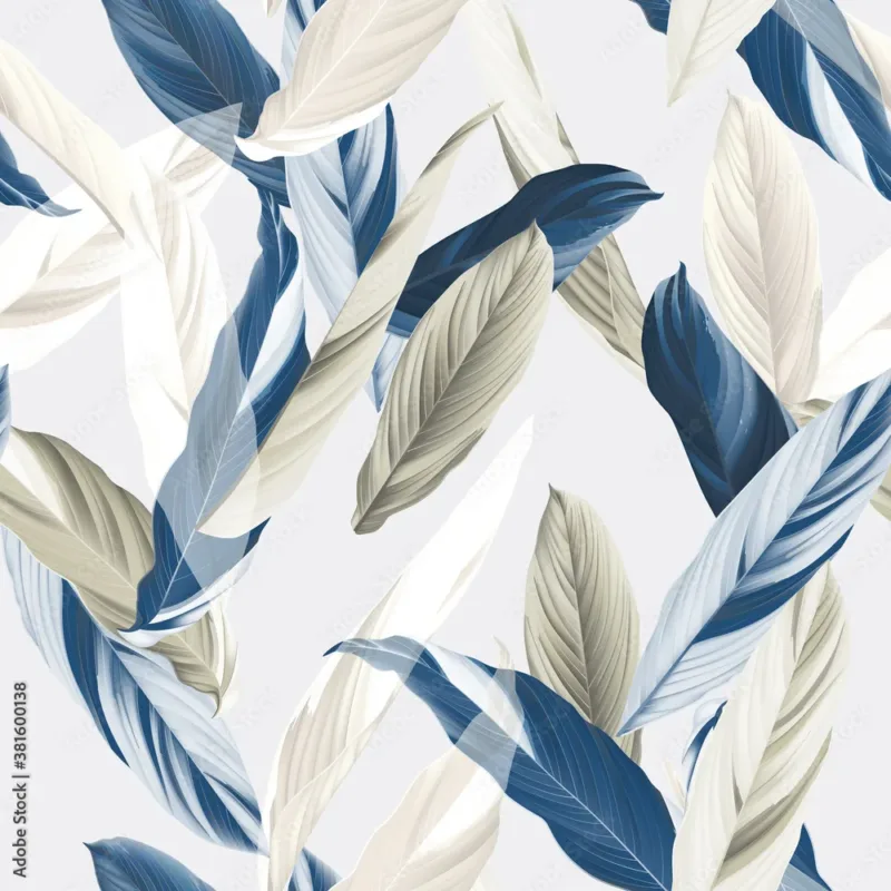 Foliage Wallpaper – Heliconia Ctenanthe Oppenheimiana Plant in Blue and Brown Tones