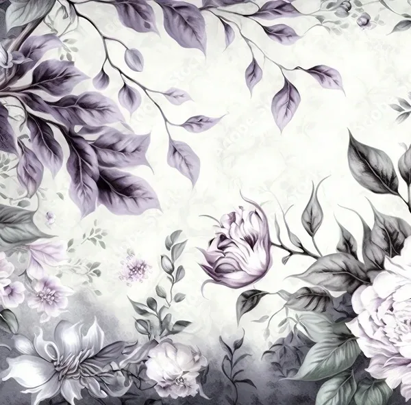 Floral Wallpaper – Purple Flowers with White Border on Gray Background Floral Wallpaper – Purple Flowers with White Border on Gray Background