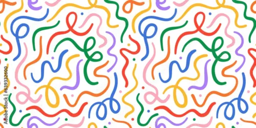 Kids Wallpaper – Fun Colorful Line Doodle Seamless Pattern for Trendy Children's Room