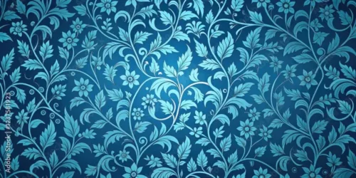 Elegant Blue Floral Wallpaper – Classic Design with Intricate Vines and Leaves