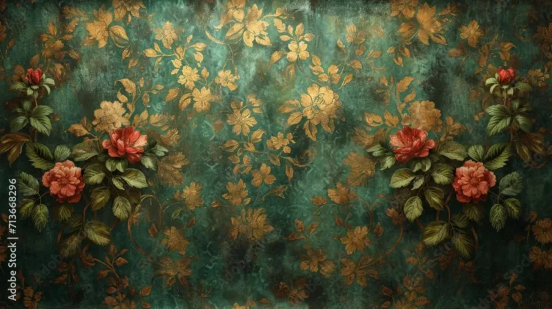 Hand Drawn Oil Painting Wallpaper – Seamless Floral Midcentury Retro Vintage Style