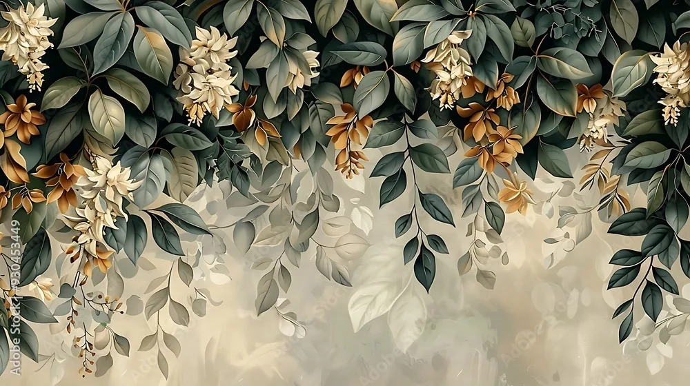 Vintage Vines Wallpaper – Hand-Drawn Ivy, Honeysuckle & Wisteria in Soft Green & Lavender