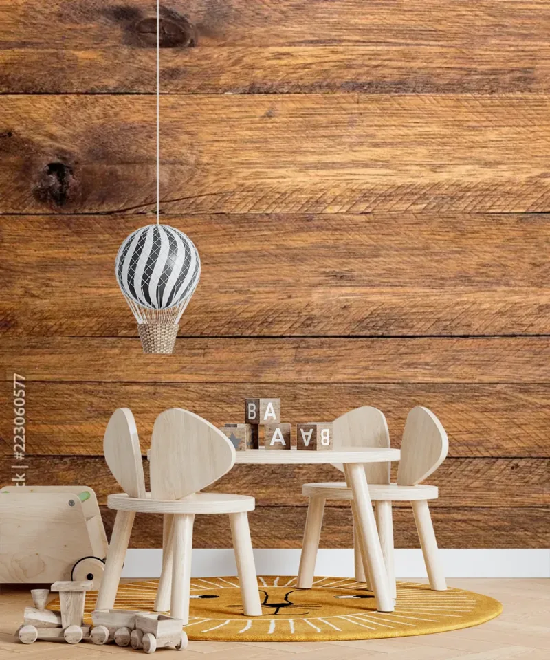 Brown Wood Table Wallpaper Mural  – Textured Contrast for Elegant Spaces