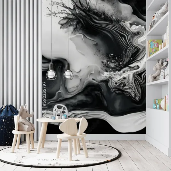 Beautiful Black and White Liquid Swirls Wallpaper – Luxurious Art Design