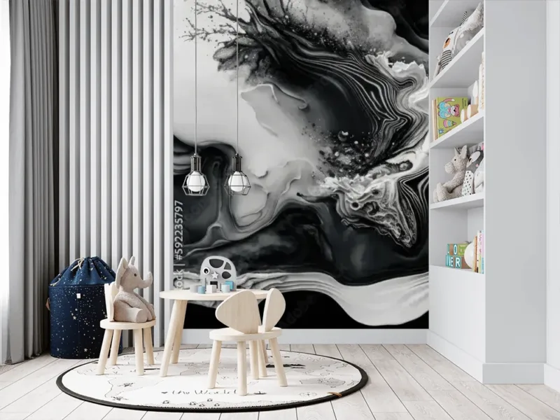 Beautiful Black and White Liquid Swirls Wallpaper – Luxurious Art Design