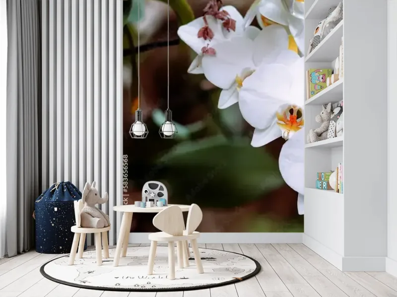 Bright White Orchid Mural Wallpaper – Elegant Floral Garden Design Bright White Orchid Mural Wallpaper – Elegant Floral Garden Design