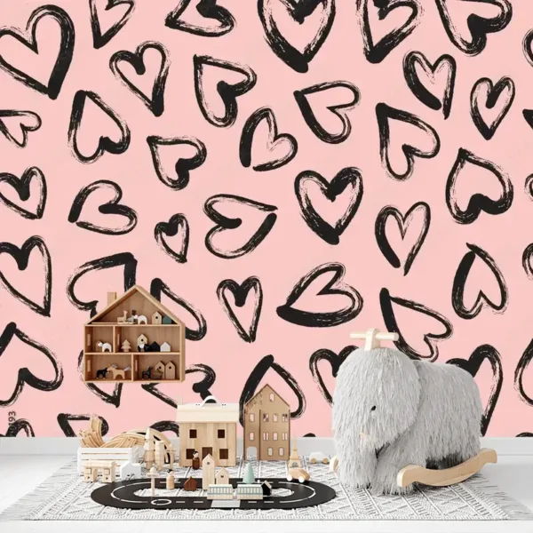 Hand-Drawn Brushstroke Heart Seamless Pattern Mural Wallpaper – Romantic Red and Pink Design for Home Decor Hand-Drawn Brushstroke Heart Seamless Pattern Mural Wallpaper – Romantic Red and Pink Design for Home Decor