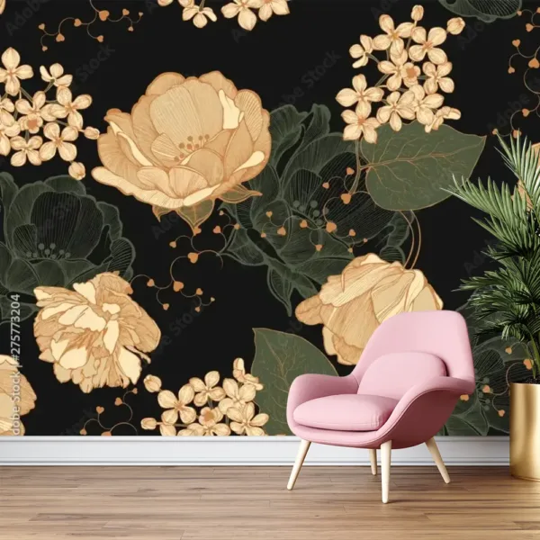 Vintage Floral Mural Wallpaper – Soft Pastels with Hand-Drawn Roses, Tulips, and Lilacs