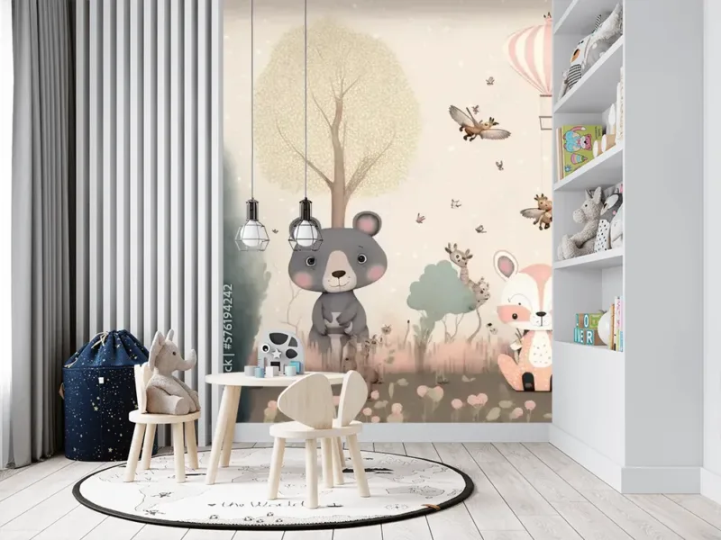 Kids Room Wallpaper – Animal Designs in Pastel Colors