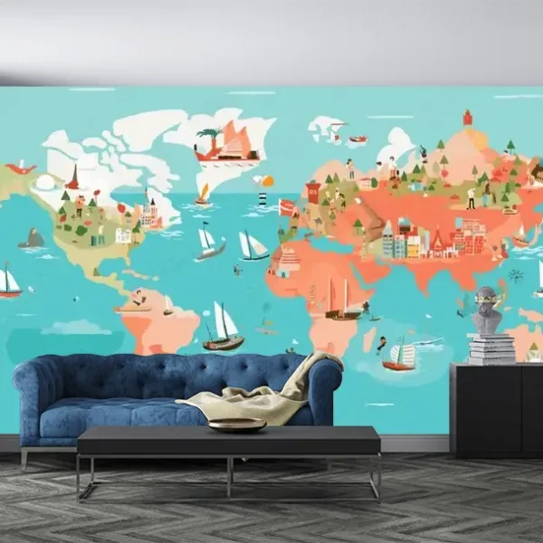 World Map Mural Wallpaper – Wall Mural for Children's Room Spaces World Map Mural Wallpaper – Wall Mural for Children's Room Spaces