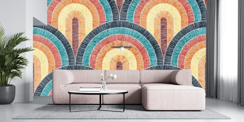 Seamless Embroidered Wavy Bohemian Wallpaper – Unique Patchwork Pattern Design