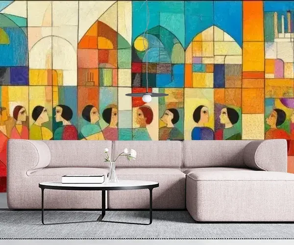 Abstract Crowd Architecture Wallpaper – Modern Design for Contemporary Spaces