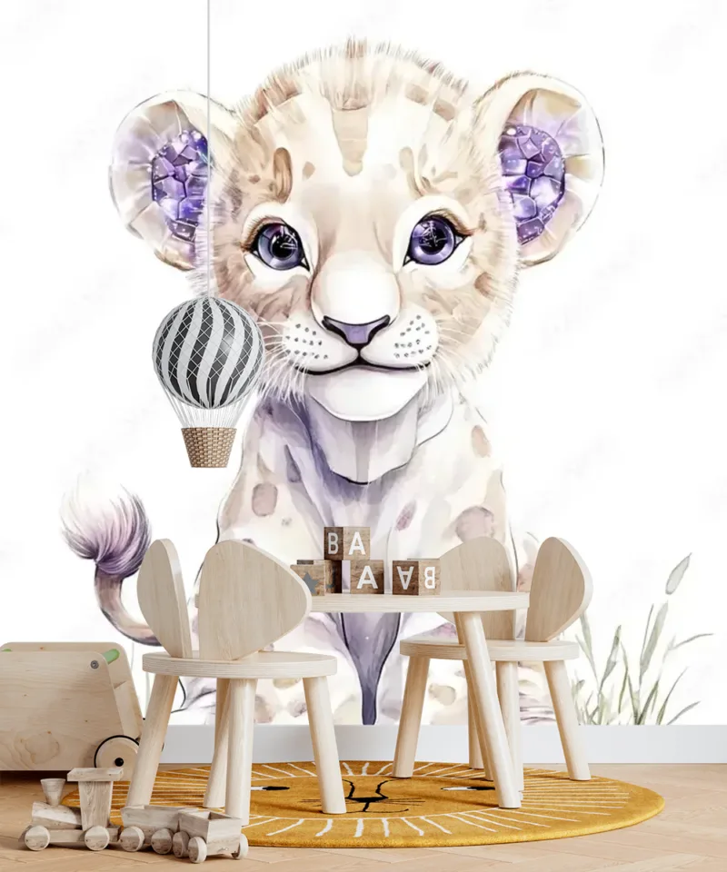 Cute Watercolor Lion Cub, Magical Ears - Watercolor illustrations