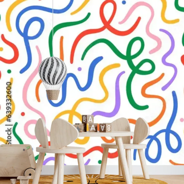 Kids Wallpaper – Fun Colorful Line Doodle Seamless Pattern for Trendy Children's Room